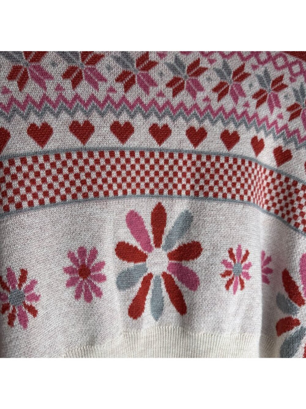 Free People Cocoa Kisses Sweater Wool Blend Fair Isle Heart Floral Sm Loungewear - Picture 7 of 8